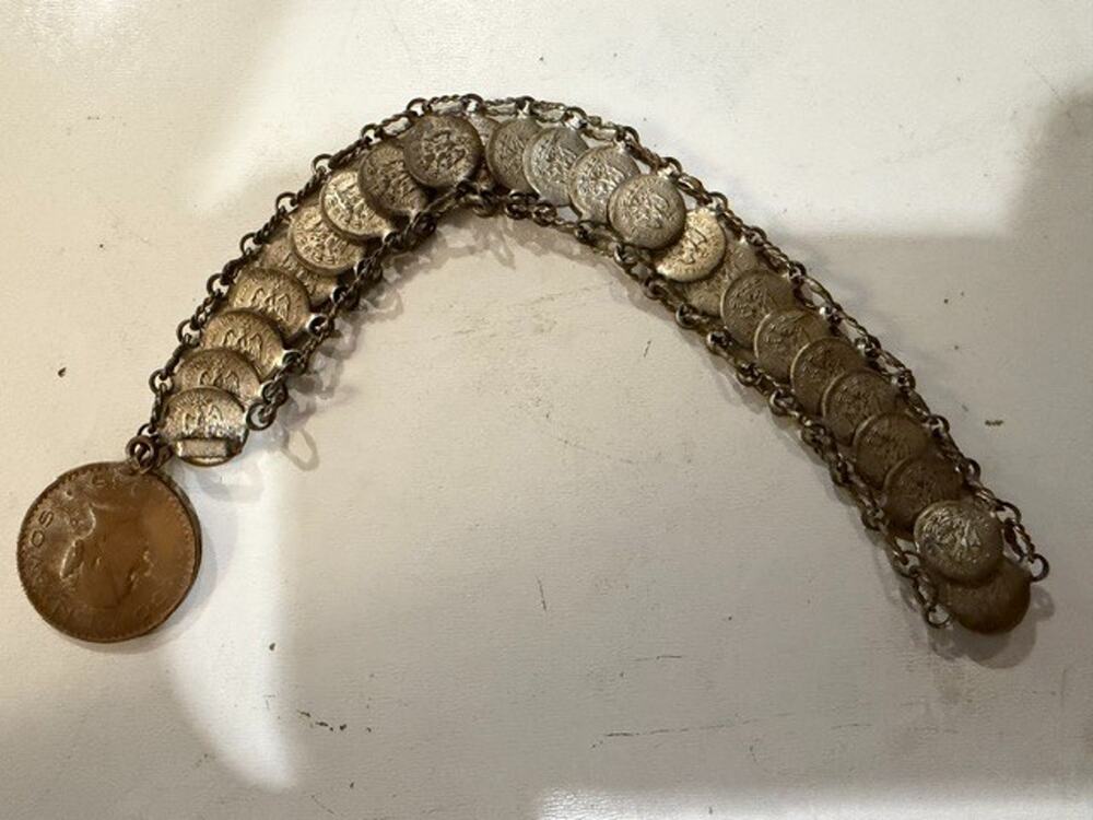 Vintage Mexican Silver 1945 to 1953 Handmade Folk Art Coin 7" Bracelet Mexico
